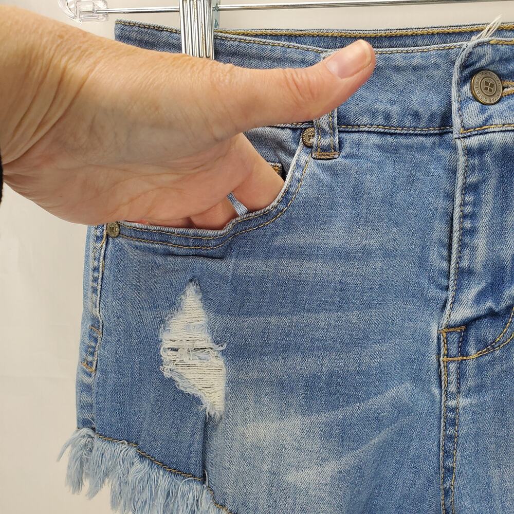 Altard State Y2K Jean Micro Shorts 7 Distressed Retro Boho Lace Raw Fringe Hem - Picture 5 of 8
